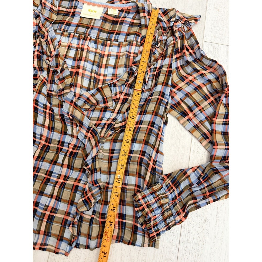 Maeve Anthropologie Laila Plaid Ruffle Sheer Top Sz 8 - Picture 7 of 7